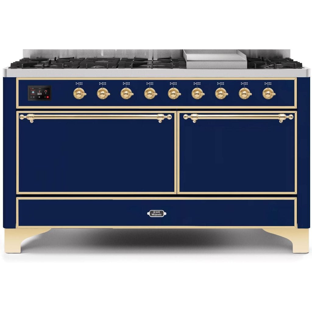 ILVE 60” 9 Sealed Burners Majestic II Series Freestanding Dual Fuel Liquid Propane Range with Trim