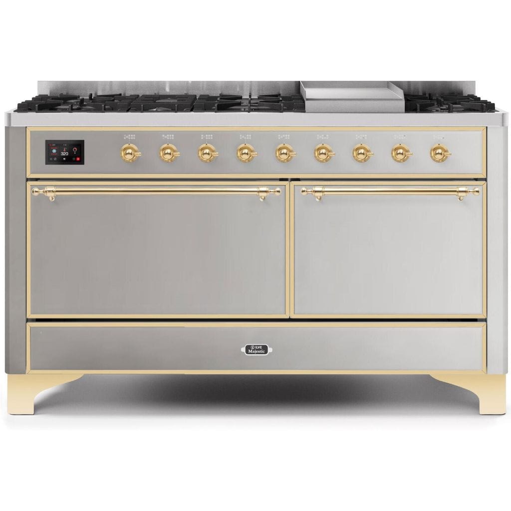 ILVE 60” 9 Sealed Burners Majestic II Series Freestanding Dual Fuel Liquid Propane Range with Trim