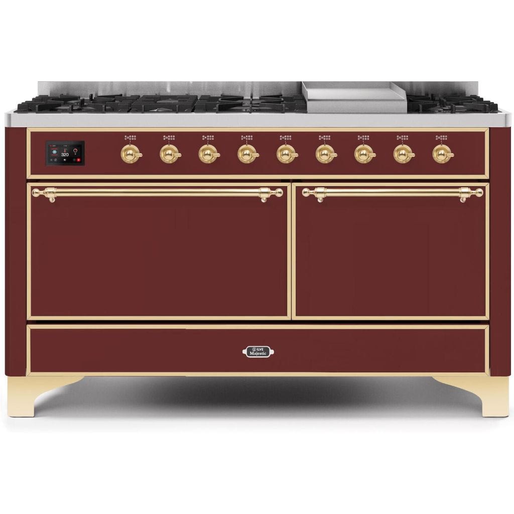 ILVE 60” 9 Sealed Burners Majestic II Series Freestanding Dual Fuel Liquid Propane Range with Trim