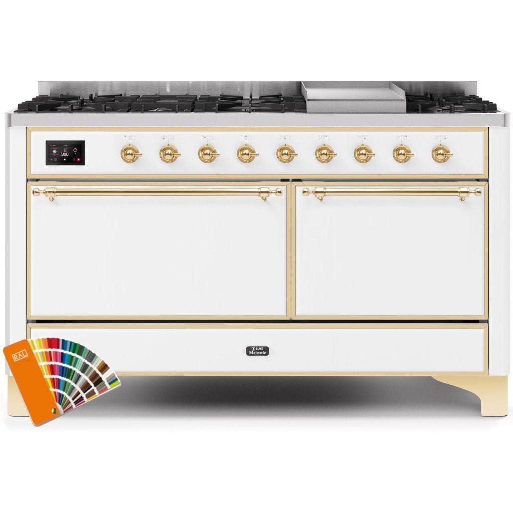 ILVE 60” 9 Sealed Burners Majestic II Series Freestanding Dual Fuel Liquid Propane Range with Trim