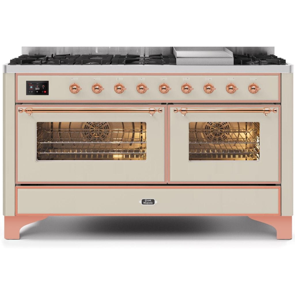 ILVE 60” 9 Sealed Burners Majestic II Series Freestanding Dual Fuel Liquid Propane Range with Trim