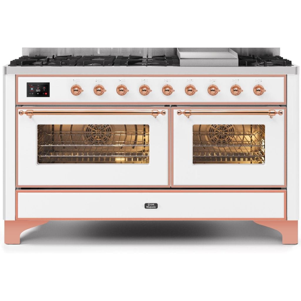 ILVE 60” 9 Sealed Burners Majestic II Series Freestanding Dual Fuel Liquid Propane Range with Trim