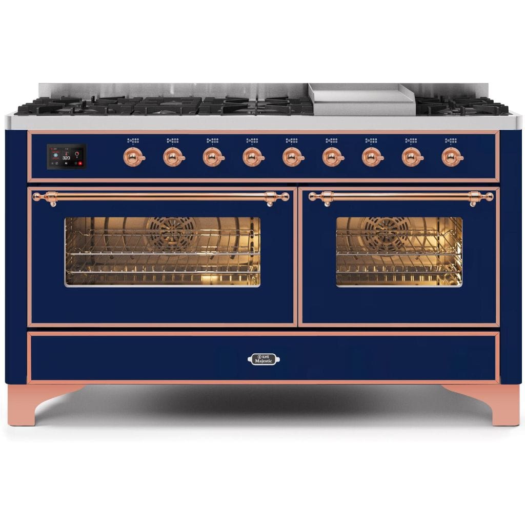 ILVE 60” 9 Sealed Burners Majestic II Series Freestanding Dual Fuel Liquid Propane Range with Trim