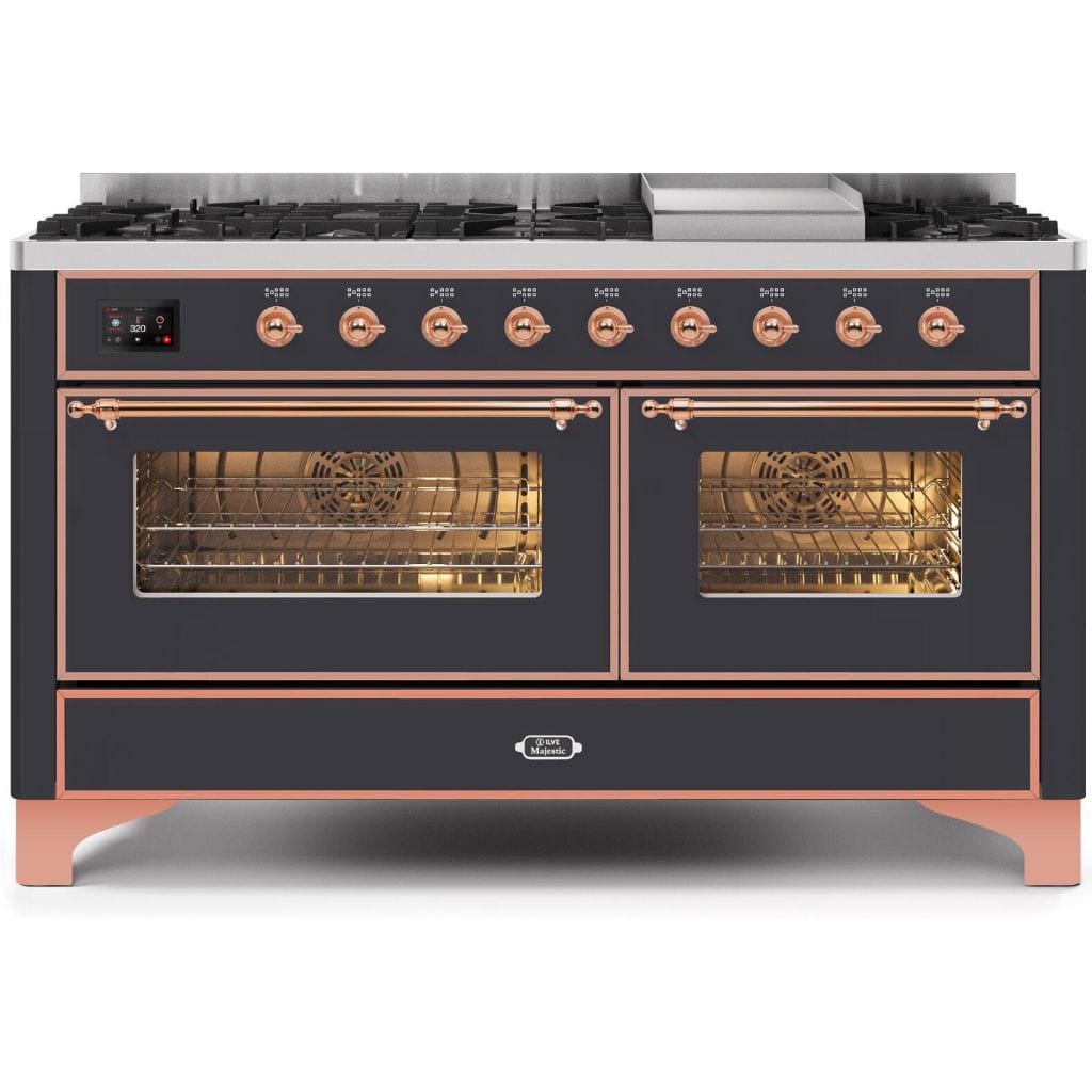 ILVE 60” 9 Sealed Burners Majestic II Series Freestanding Dual Fuel Liquid Propane Range with Trim