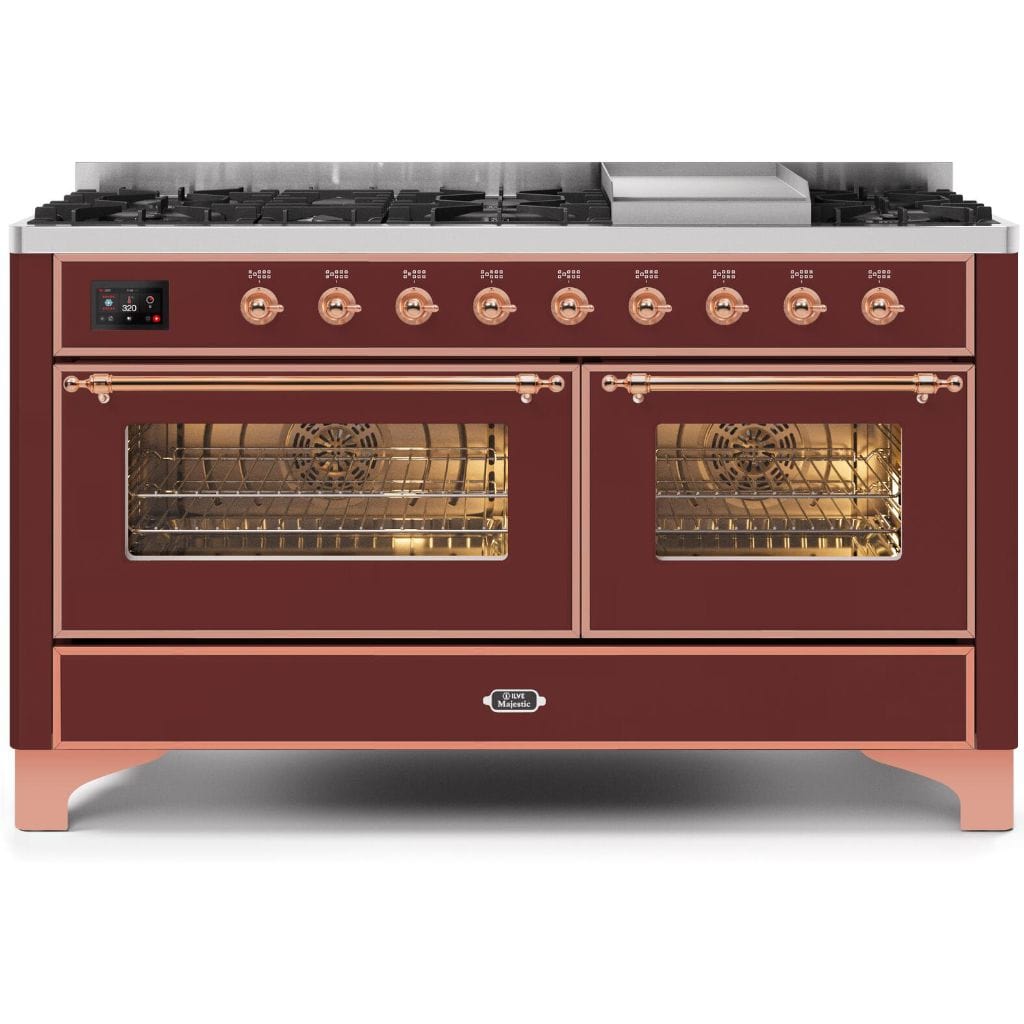 ILVE 60” 9 Sealed Burners Majestic II Series Freestanding Dual Fuel Liquid Propane Range with Trim