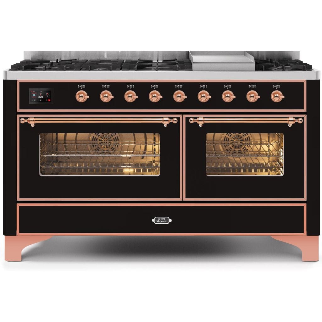 ILVE 60” 9 Sealed Burners Majestic II Series Freestanding Dual Fuel Liquid Propane Range with Trim