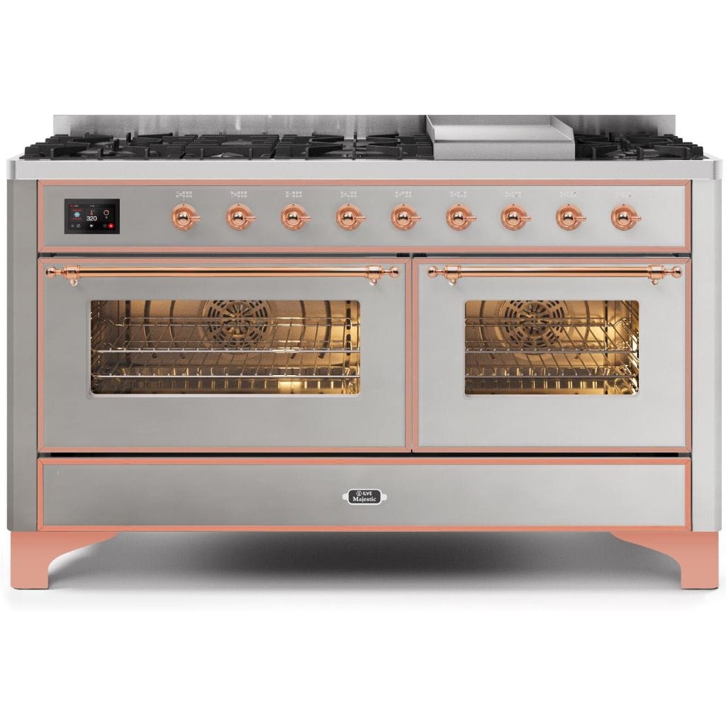 ILVE 60” 9 Sealed Burners Majestic II Series Freestanding Dual Fuel Liquid Propane Range with Trim