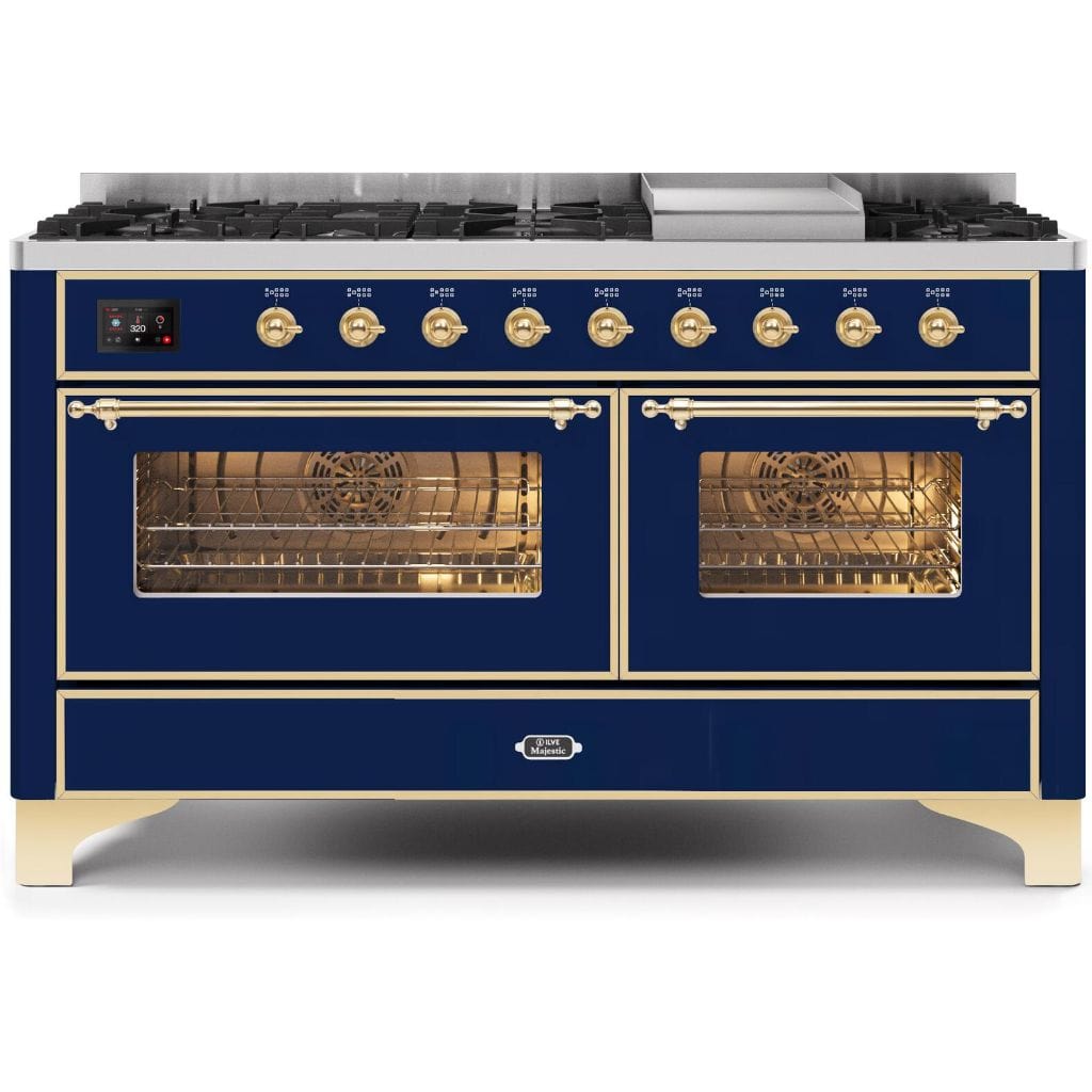 ILVE 60” 9 Sealed Burners Majestic II Series Freestanding Dual Fuel Liquid Propane Range with Trim