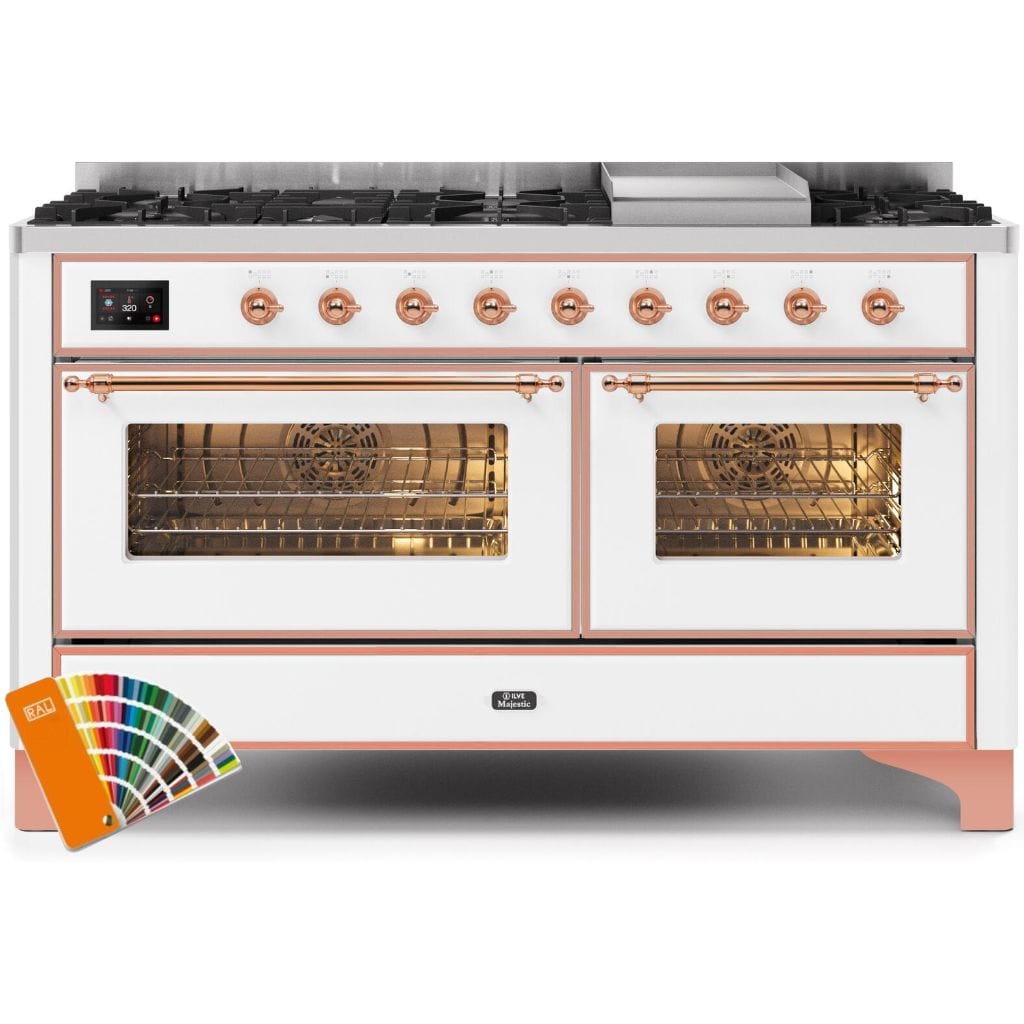 ILVE 60” 9 Sealed Burners Majestic II Series Freestanding Dual Fuel Liquid Propane Range with Trim