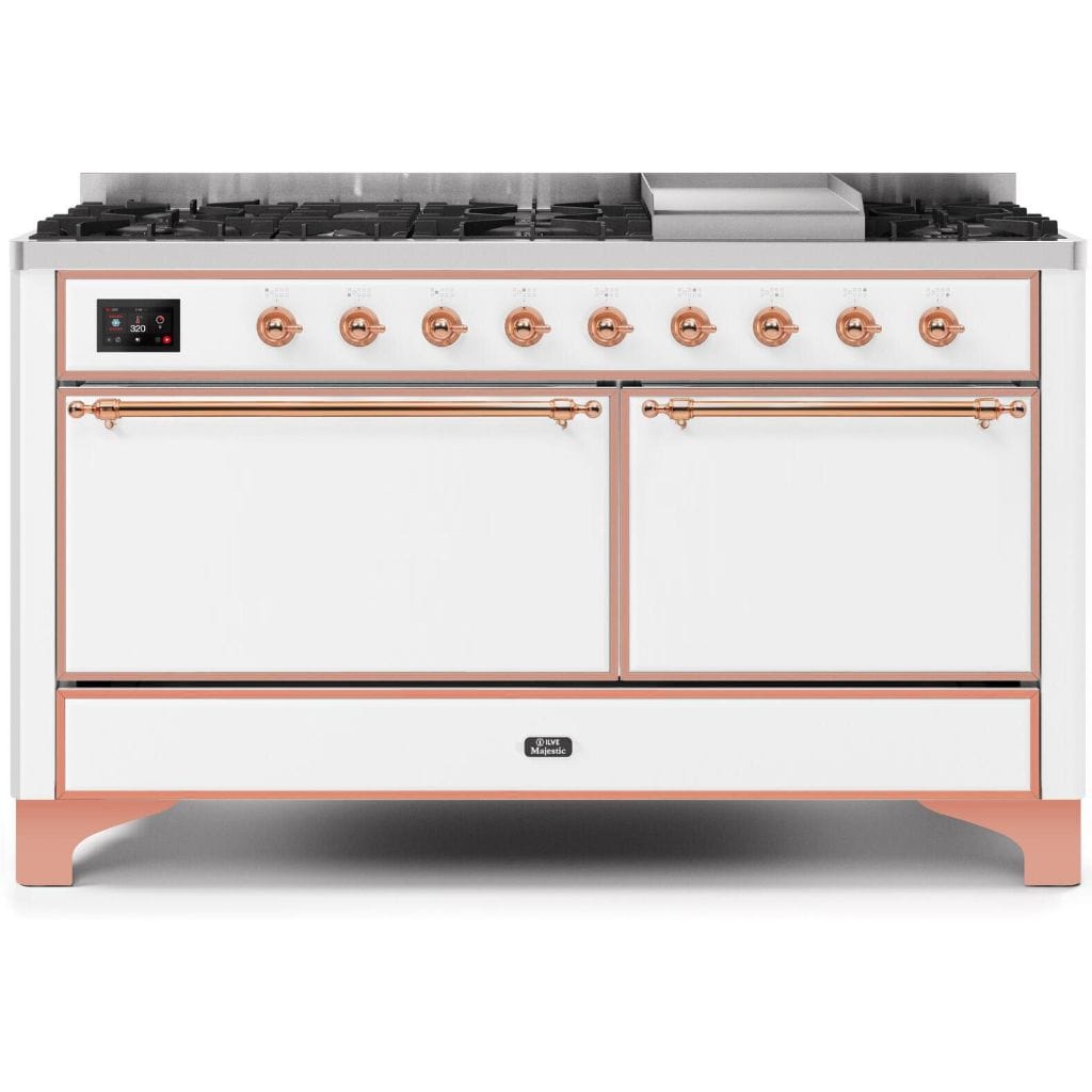 ILVE 60” 9 Sealed Burners Majestic II Series Freestanding Dual Fuel Liquid Propane Range with Trim