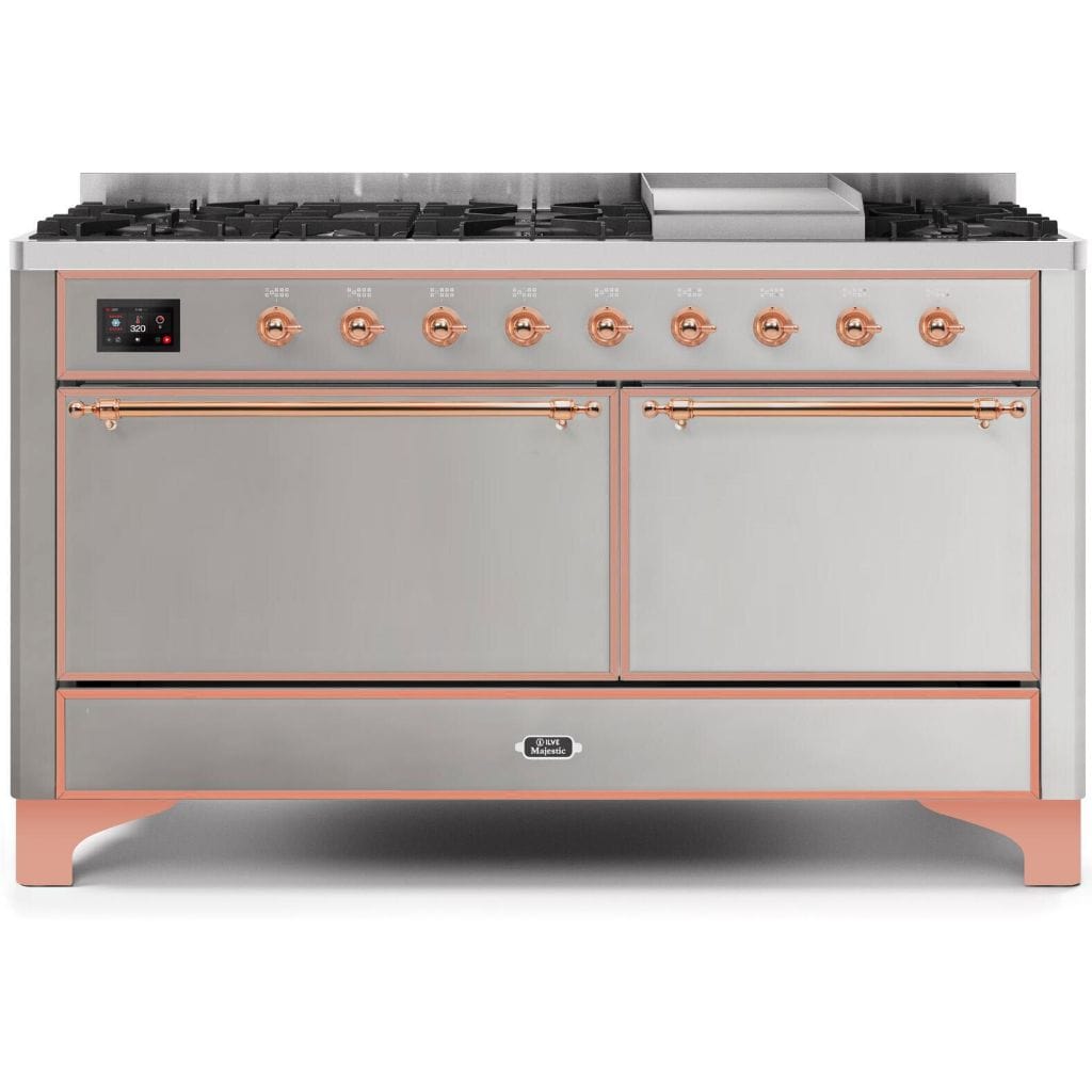 ILVE 60” 9 Sealed Burners Majestic II Series Freestanding Dual Fuel Liquid Propane Range with Trim