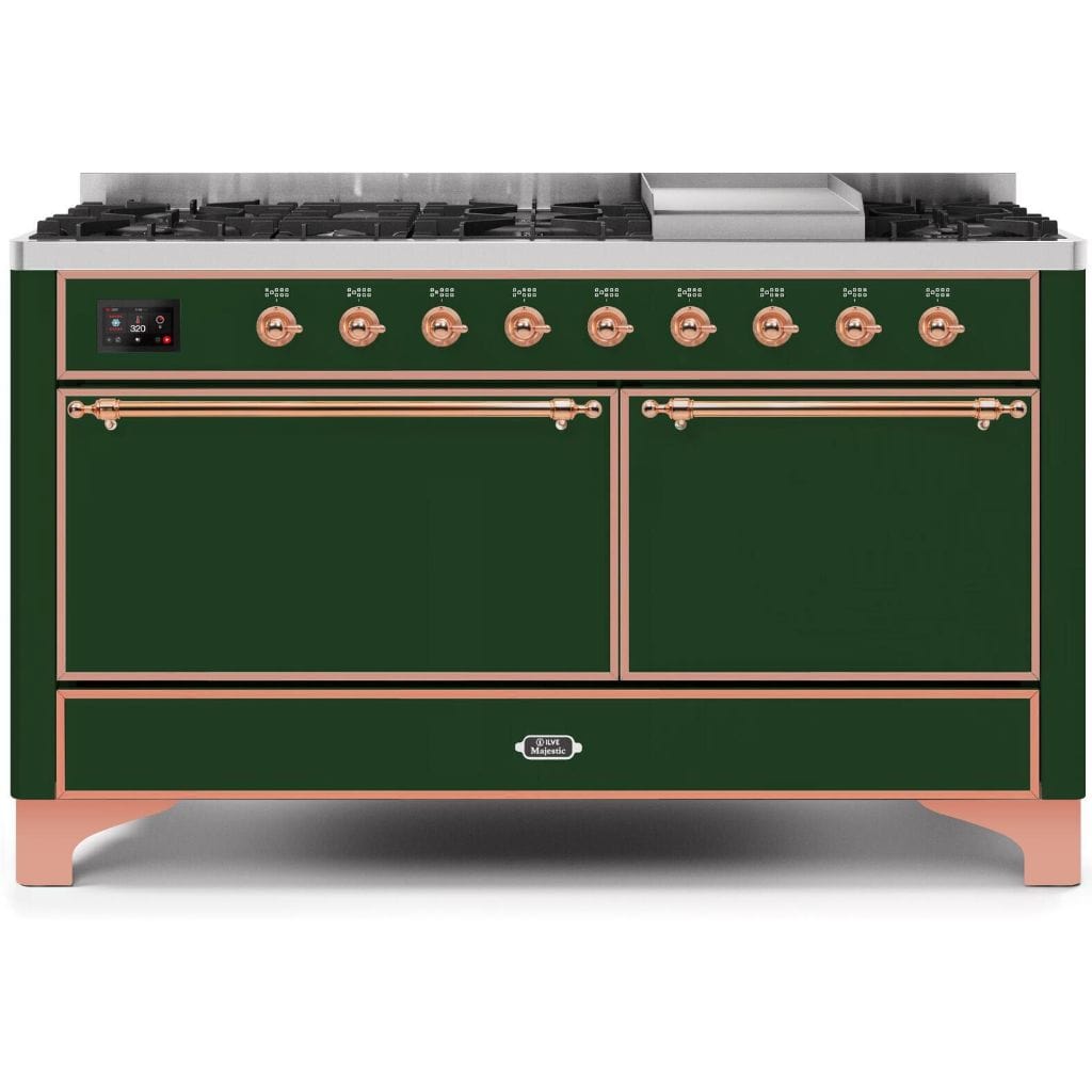 ILVE 60” 9 Sealed Burners Majestic II Series Freestanding Dual Fuel Liquid Propane Range with Trim