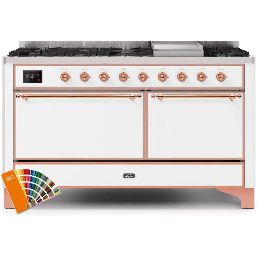 ILVE 60” 9 Sealed Burners Majestic II Series Freestanding Dual Fuel Liquid Propane Range with Trim