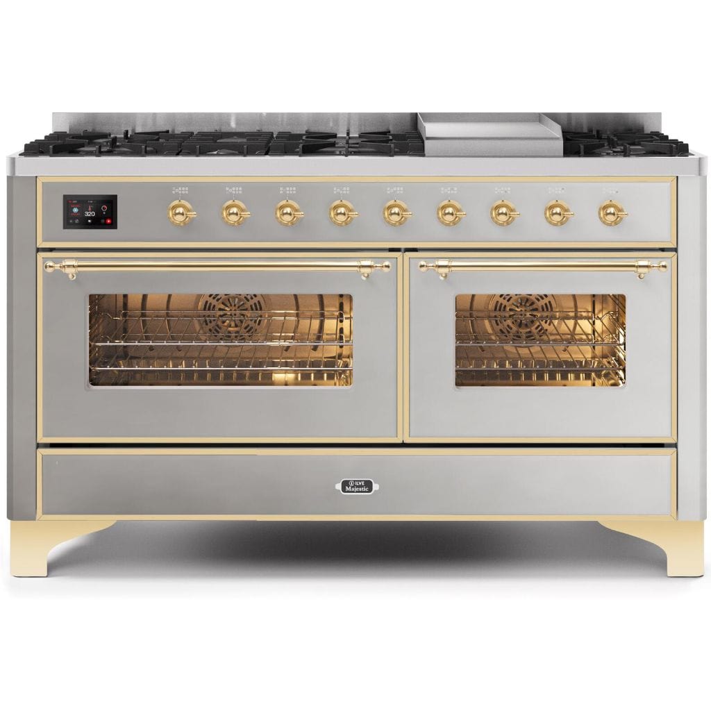 ILVE 60” 9 Sealed Burners Majestic II Series Freestanding Dual Fuel Liquid Propane Range with Trim