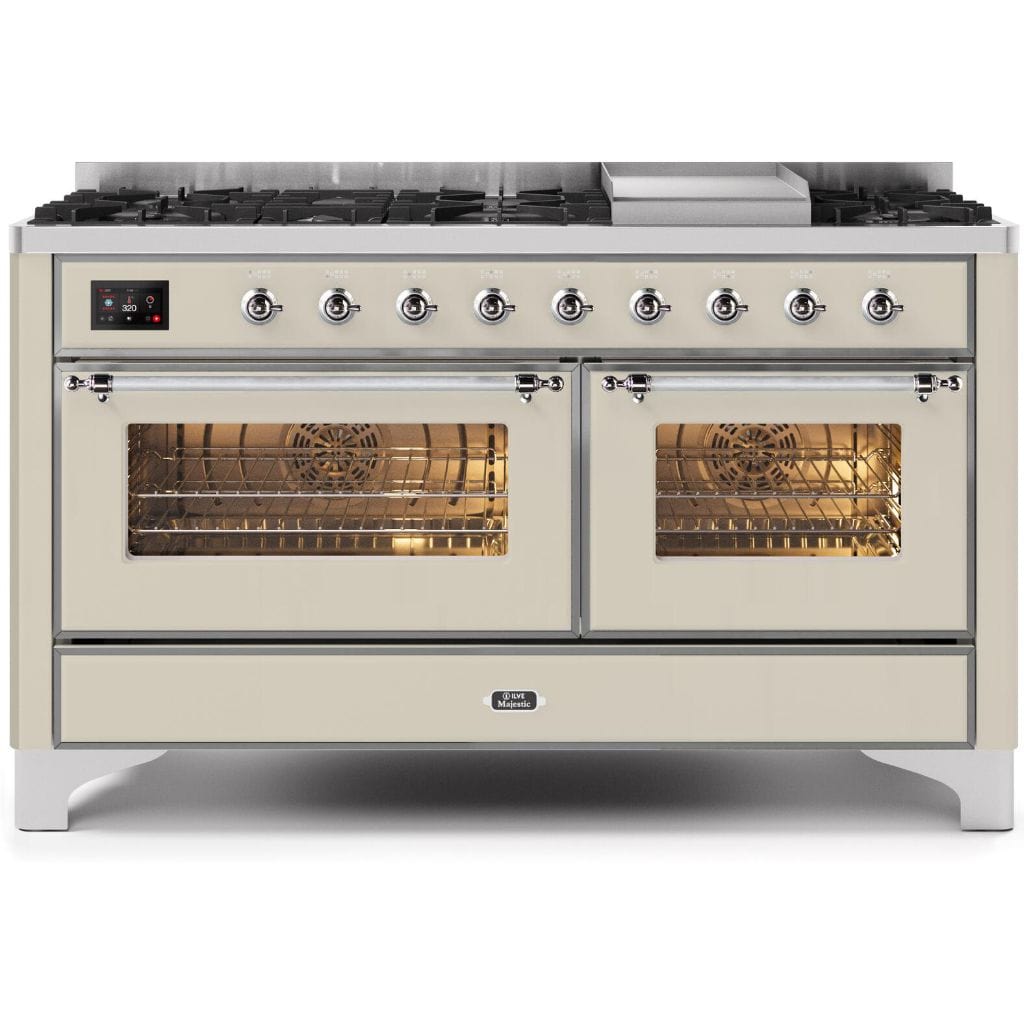 ILVE 60” 9 Sealed Burners Majestic II Series Freestanding Dual Fuel Liquid Propane Range with Trim