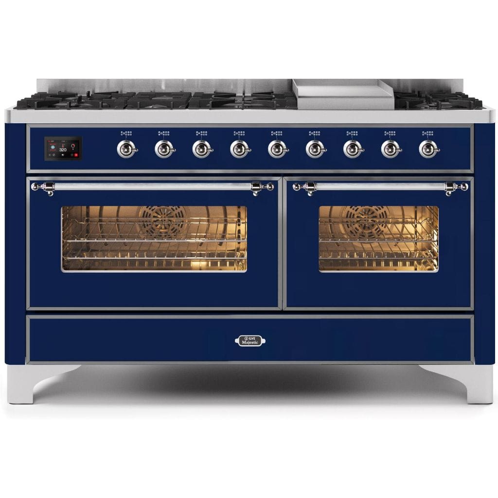 ILVE 60” 9 Sealed Burners Majestic II Series Freestanding Dual Fuel Liquid Propane Range with Trim