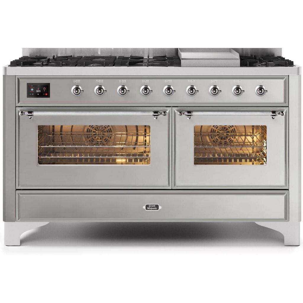 ILVE 60” 9 Sealed Burners Majestic II Series Freestanding Dual Fuel Liquid Propane Range with Trim