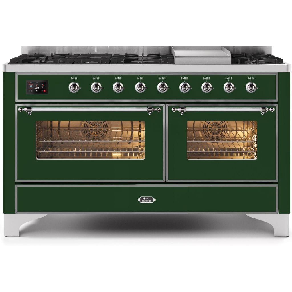 ILVE 60” 9 Sealed Burners Majestic II Series Freestanding Dual Fuel Liquid Propane Range with Trim