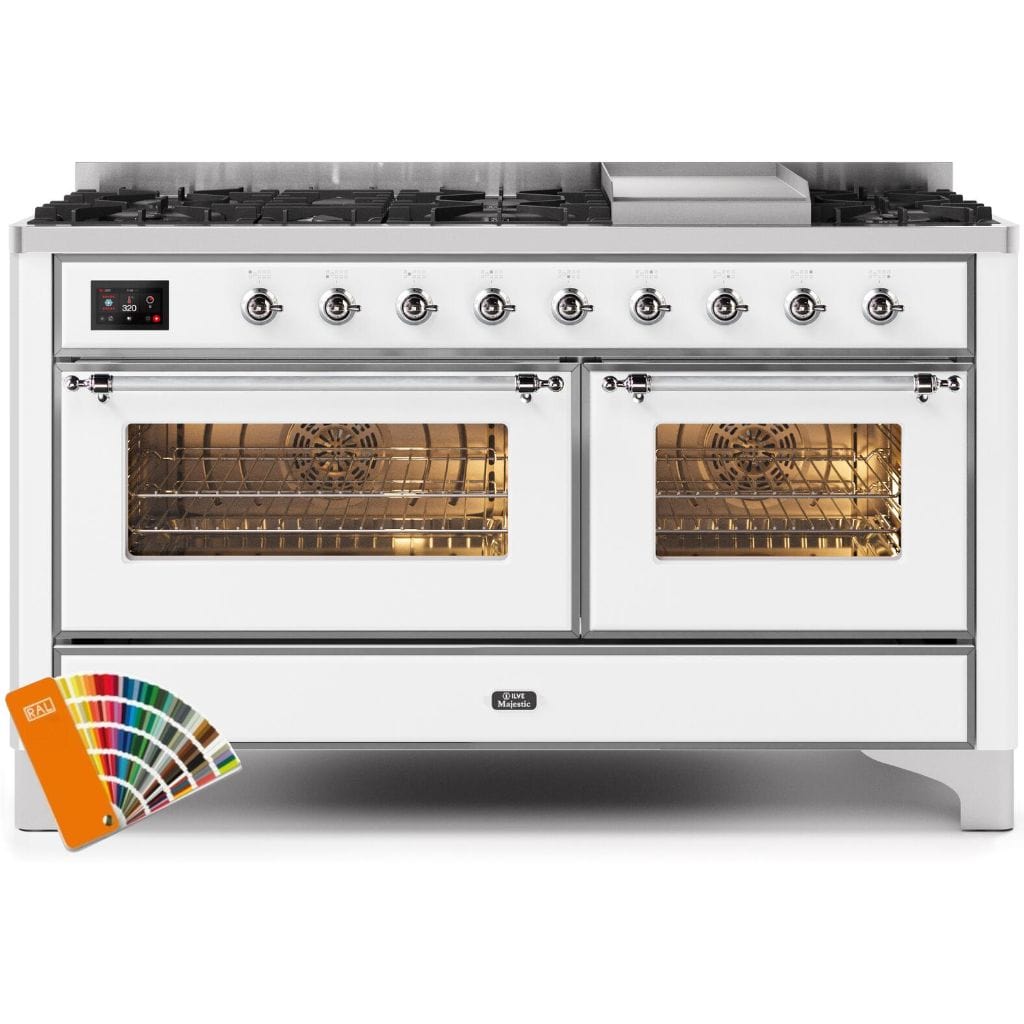 ILVE 60” 9 Sealed Burners Majestic II Series Freestanding Dual Fuel Liquid Propane Range with Trim