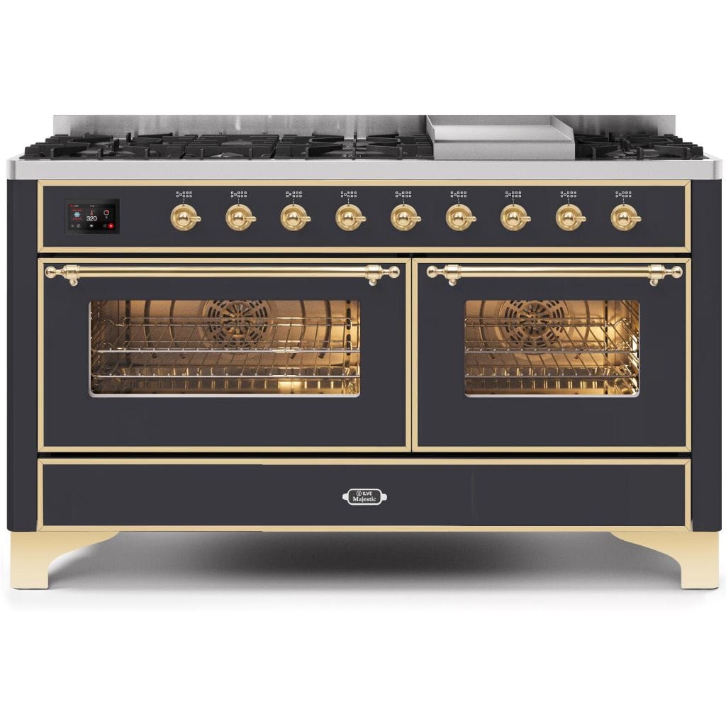 ILVE 60” 9 Sealed Burners Majestic II Series Freestanding Dual Fuel Liquid Propane Range with Trim