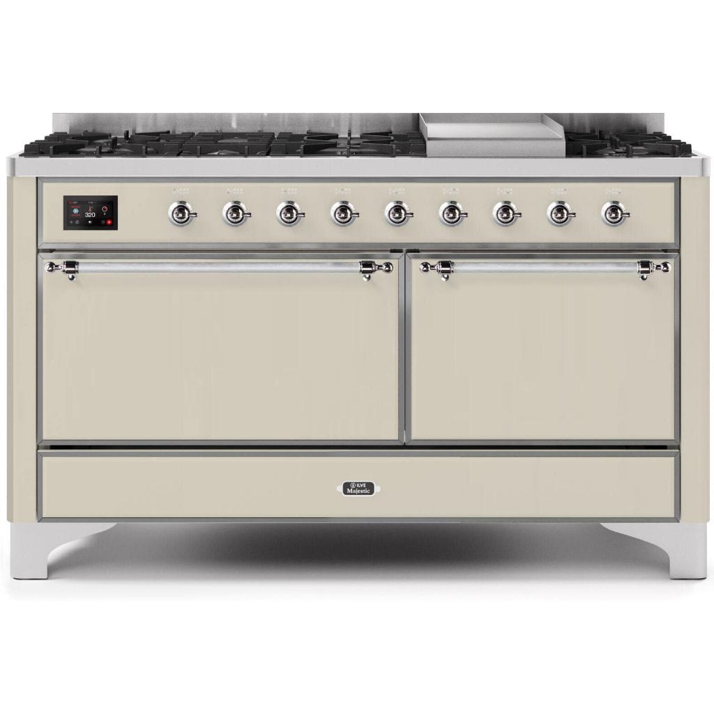 ILVE 60” 9 Sealed Burners Majestic II Series Freestanding Dual Fuel Liquid Propane Range with Trim