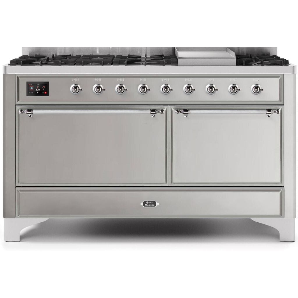 ILVE 60” 9 Sealed Burners Majestic II Series Freestanding Dual Fuel Liquid Propane Range with Trim