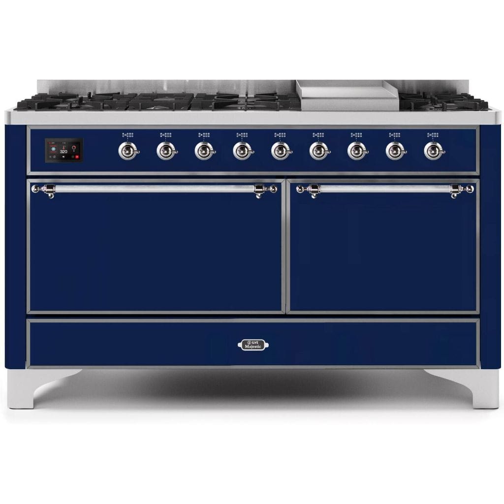 ILVE 60” 9 Sealed Burners Majestic II Series Freestanding Dual Fuel Liquid Propane Range with Trim