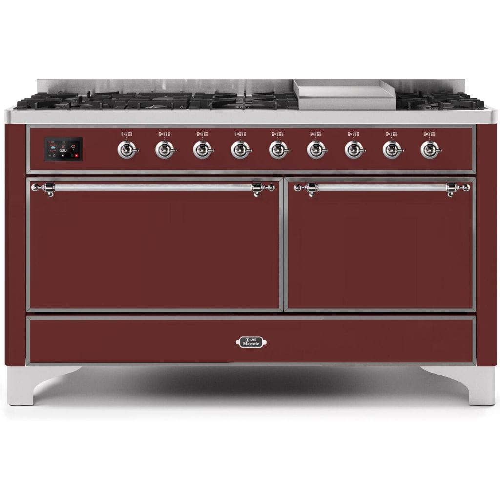 ILVE 60” 9 Sealed Burners Majestic II Series Freestanding Dual Fuel Liquid Propane Range with Trim