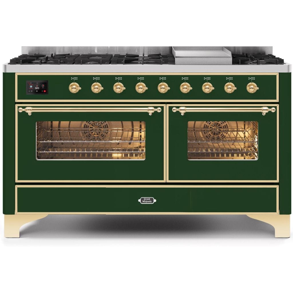 ILVE 60” 9 Sealed Burners Majestic II Series Freestanding Dual Fuel Liquid Propane Range with Trim