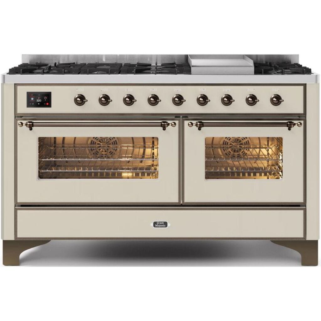 ILVE 60” 9 Sealed Burners Majestic II Series Freestanding Dual Fuel Liquid Propane Range with Trim