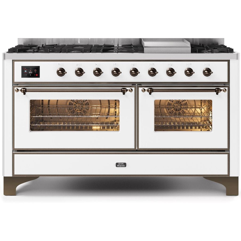 ILVE 60” 9 Sealed Burners Majestic II Series Freestanding Dual Fuel Liquid Propane Range with Trim