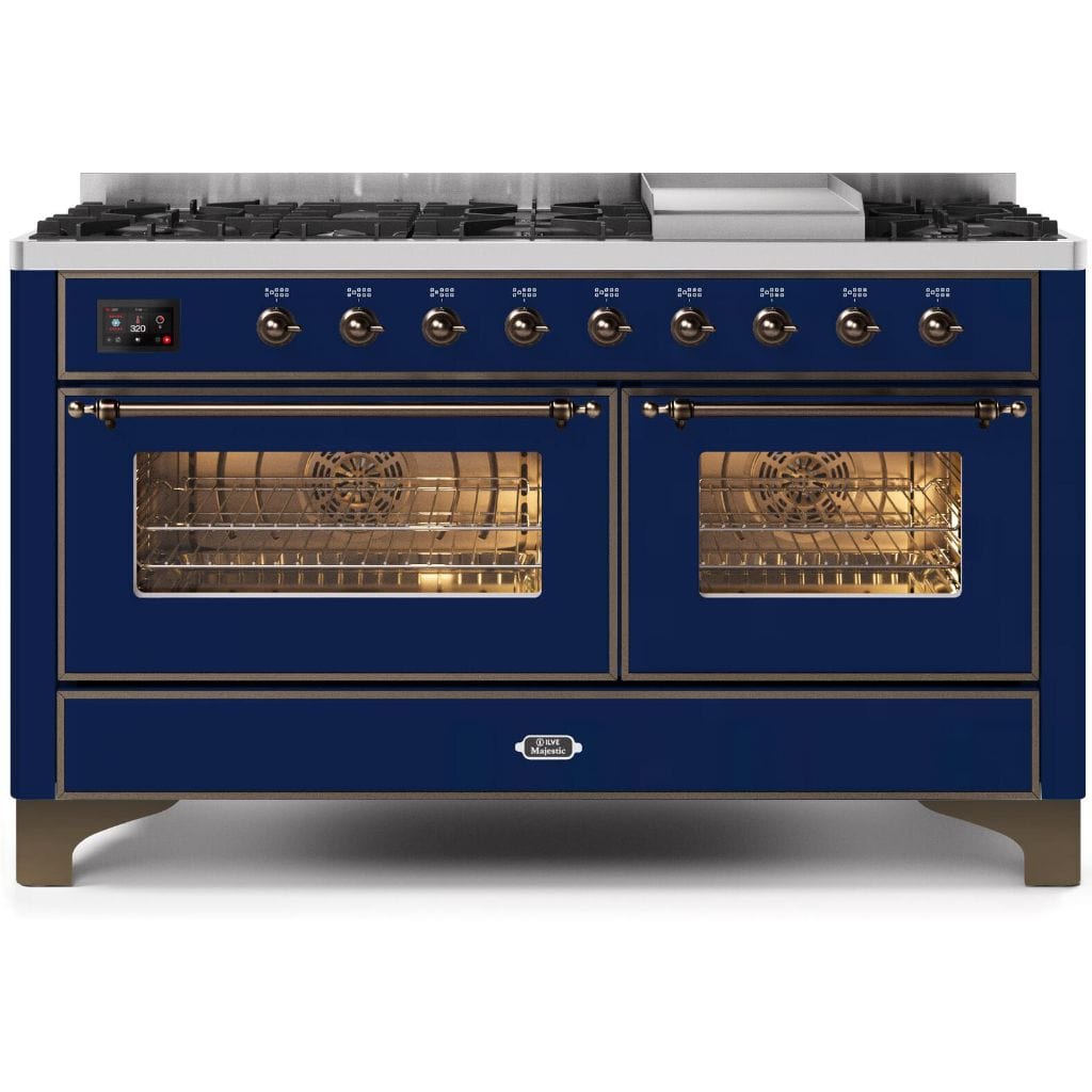 ILVE 60” 9 Sealed Burners Majestic II Series Freestanding Dual Fuel Liquid Propane Range with Trim