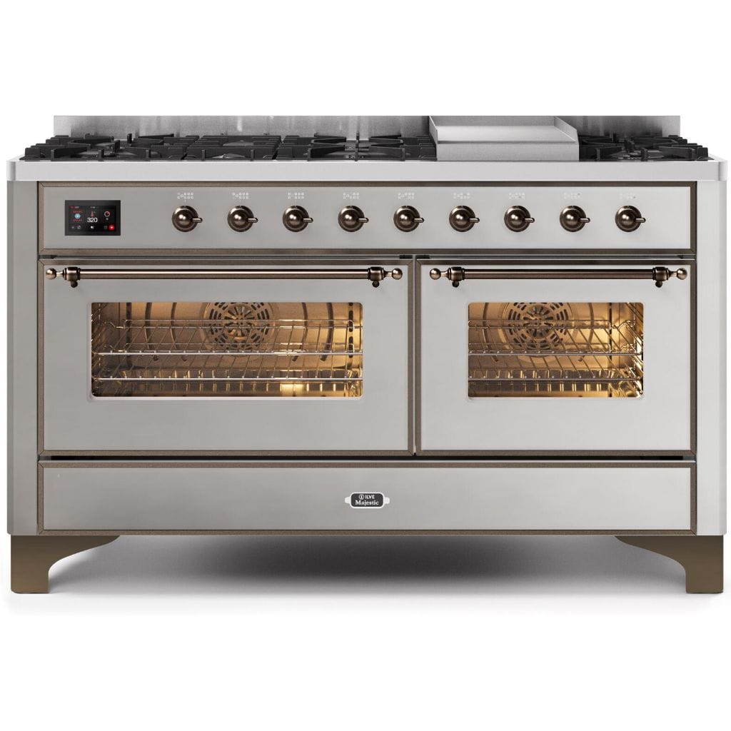 ILVE 60” 9 Sealed Burners Majestic II Series Freestanding Dual Fuel Liquid Propane Range with Trim