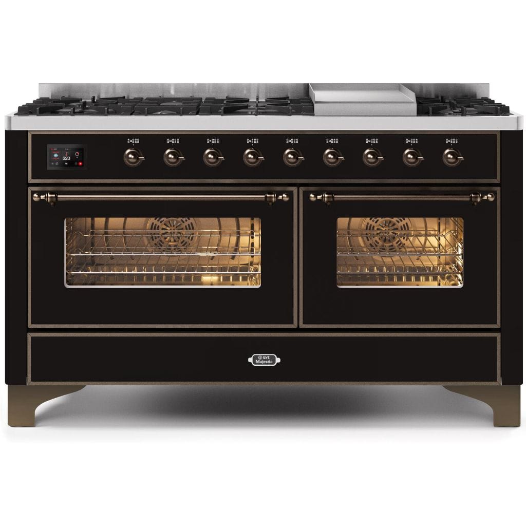 ILVE 60” 9 Sealed Burners Majestic II Series Freestanding Dual Fuel Liquid Propane Range with Trim