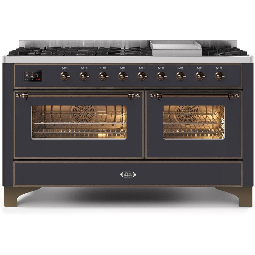 ILVE 60” 9 Sealed Burners Majestic II Series Freestanding Dual Fuel Liquid Propane Range with Trim