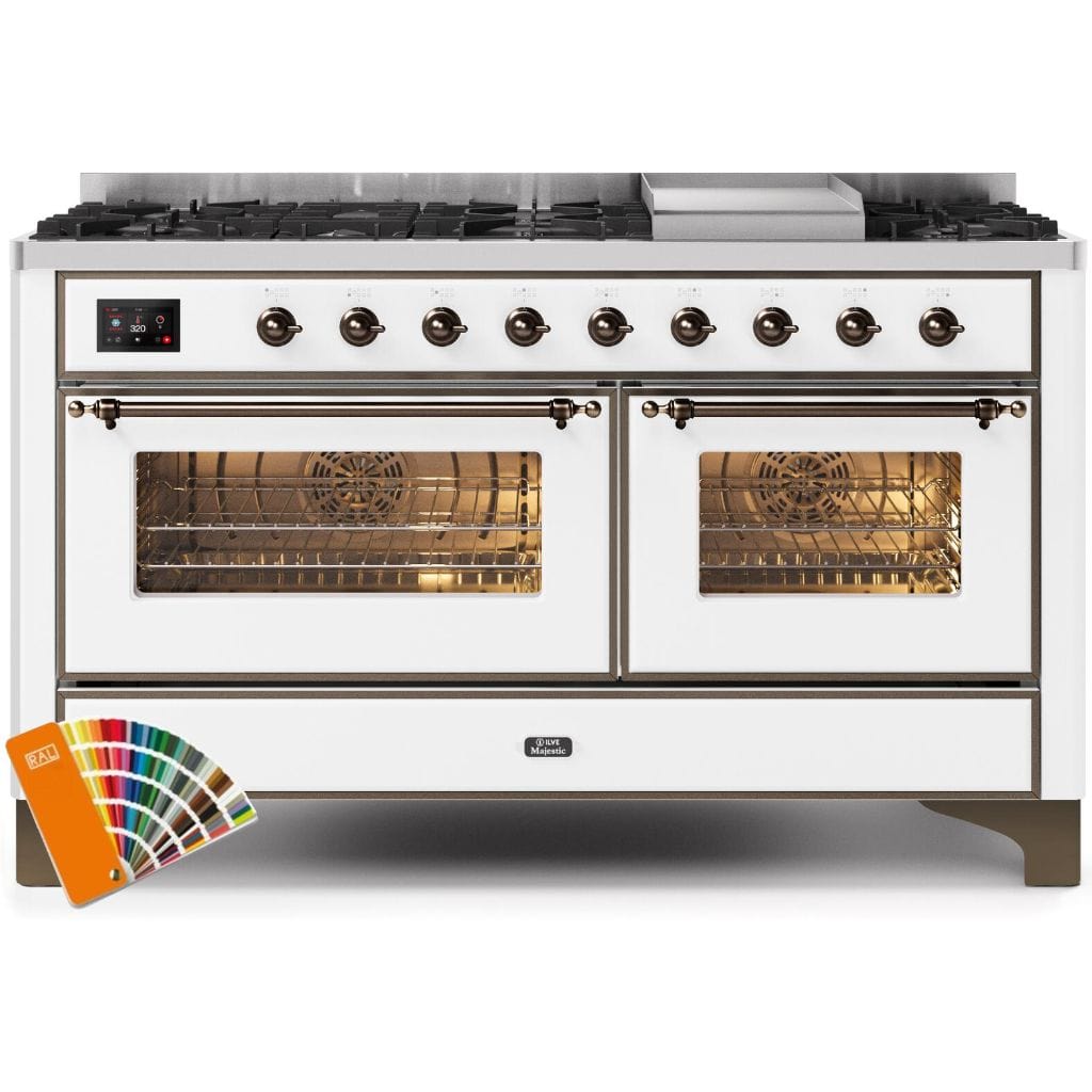 ILVE 60” 9 Sealed Burners Majestic II Series Freestanding Dual Fuel Liquid Propane Range with Trim