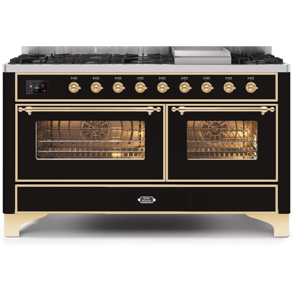 ILVE 60” 9 Sealed Burners Majestic II Series Freestanding Dual Fuel Liquid Propane Range with Trim