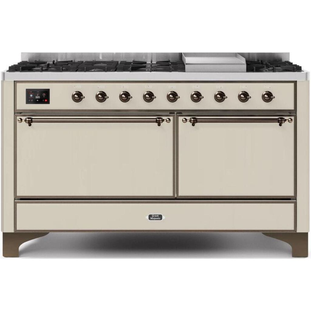 ILVE 60” 9 Sealed Burners Majestic II Series Freestanding Dual Fuel Liquid Propane Range with Trim