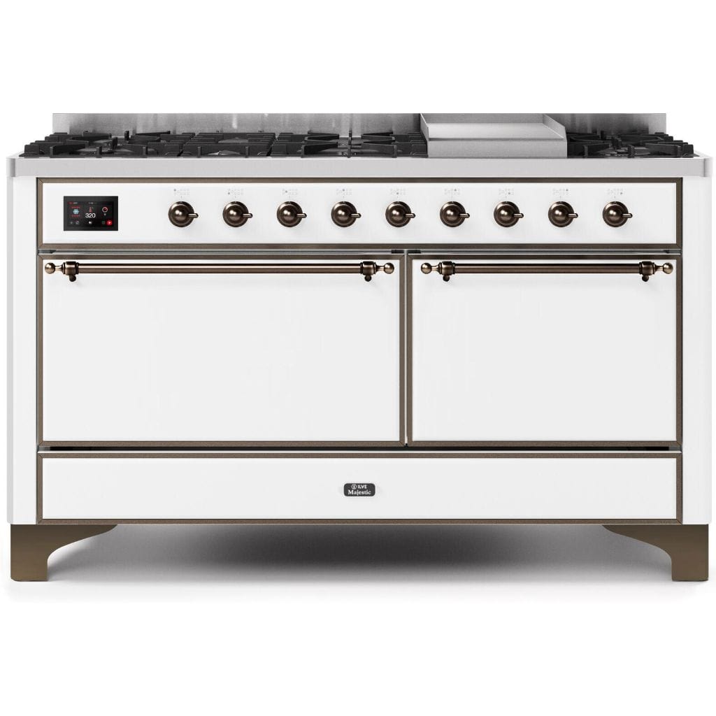 ILVE 60” 9 Sealed Burners Majestic II Series Freestanding Dual Fuel Liquid Propane Range with Trim