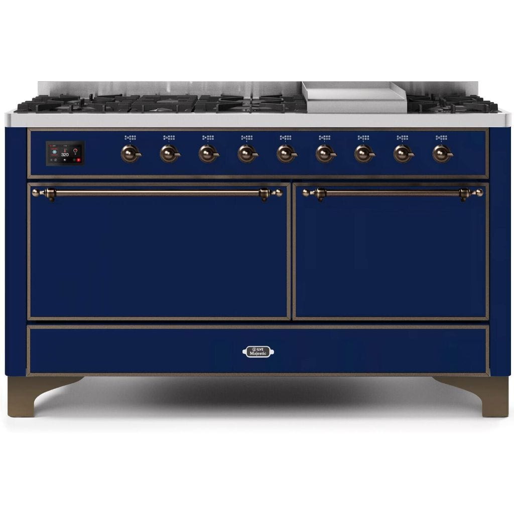 ILVE 60” 9 Sealed Burners Majestic II Series Freestanding Dual Fuel Liquid Propane Range with Trim