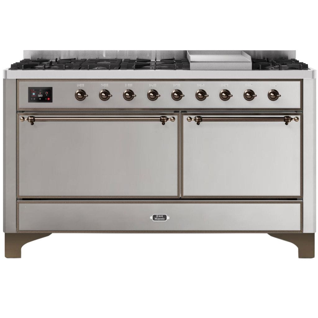 ILVE 60” 9 Sealed Burners Majestic II Series Freestanding Dual Fuel Liquid Propane Range with Trim