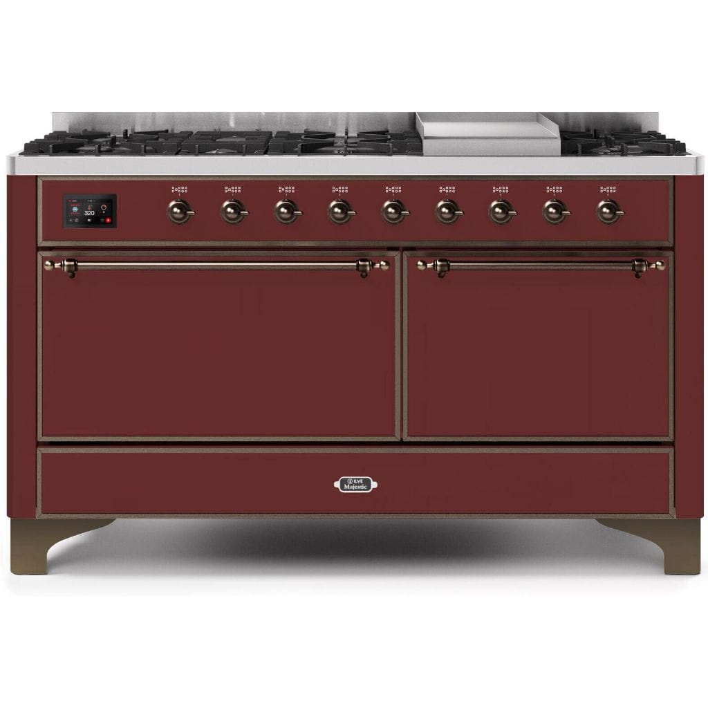 ILVE 60” 9 Sealed Burners Majestic II Series Freestanding Dual Fuel Liquid Propane Range with Trim