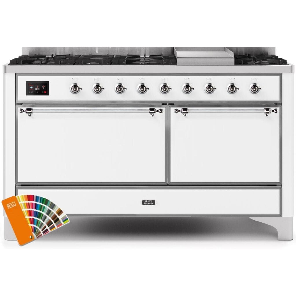 ILVE 60” 9 Sealed Burners Majestic II Series Freestanding Dual Fuel Liquid Propane Range with Trim