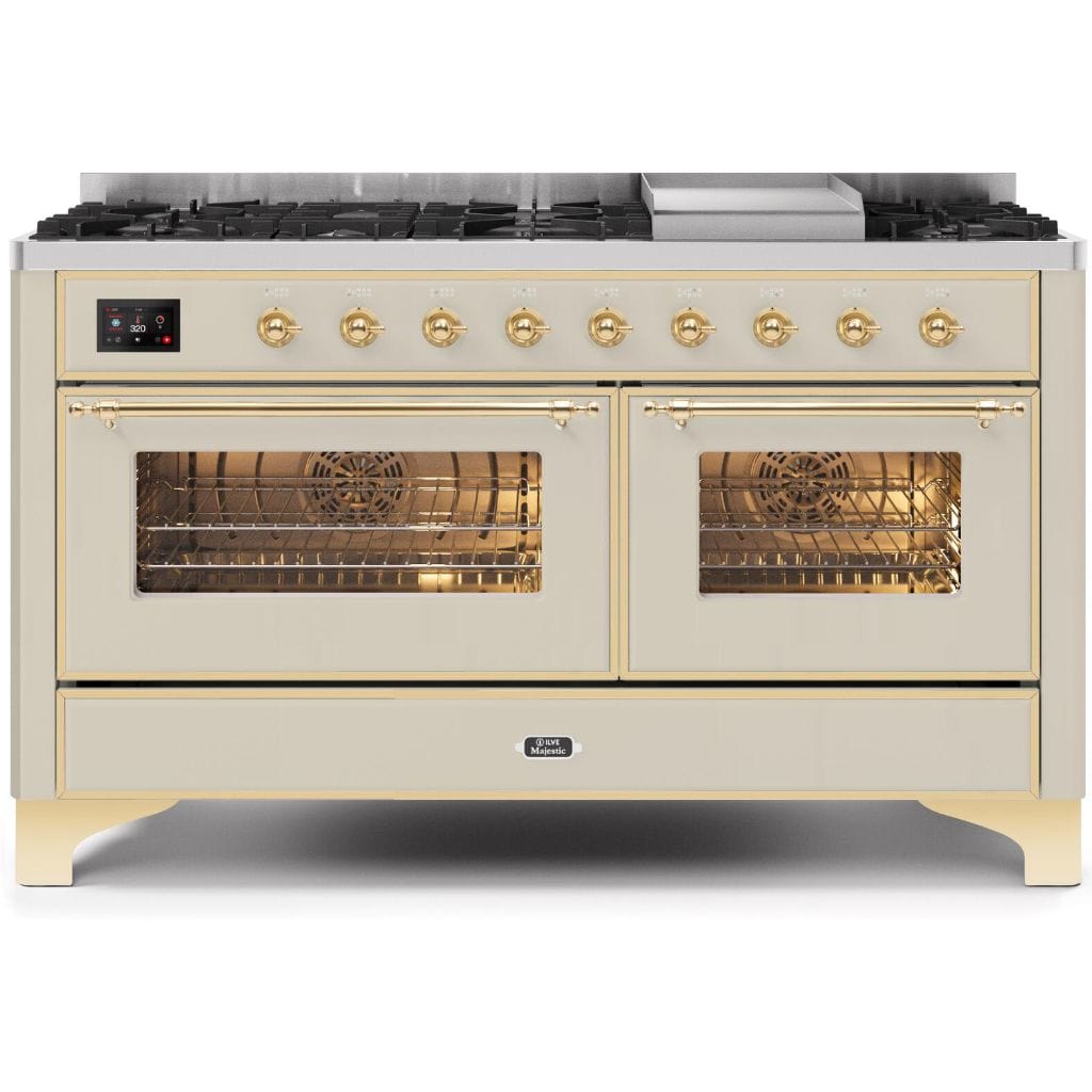 ILVE 60” 9 Sealed Burners Majestic II Series Freestanding Dual Fuel Liquid Propane Range with Trim