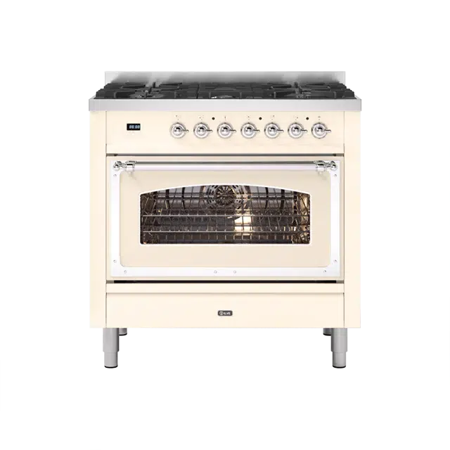 ILVE Nostalgie II Series Antique White Freestanding Single Oven Induction Range In Chrome Trim With 4 Zones