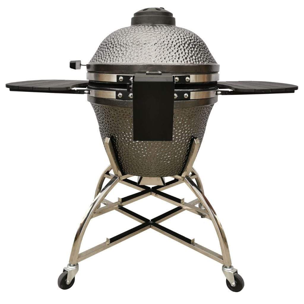 24 in. Kamado XD702 Ceramic Charcoal Grill in Metallic Grey with Cover,  Storage Cart, Shelves, Lava Stone, Ash Drawer