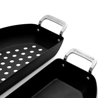 Kamado Joe Karbon Steel 15" Pre-Seasoned Carbon Steel Half-Moon Pan Set