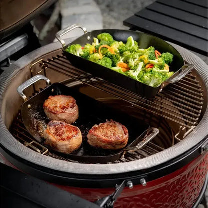 Kamado Joe Karbon Steel 15" Pre-Seasoned Carbon Steel Half-Moon Pan Set
