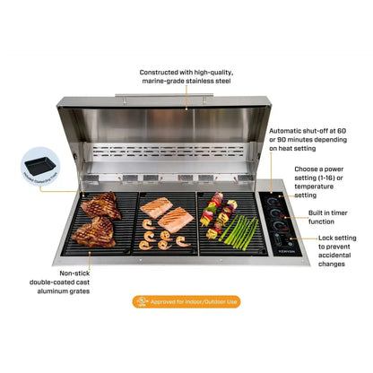 Kenyon Big American 41" 208V 3-Burner Two-Lid Built-In Electric Grill With IntelliKEN Touch Control And Mounting Holes
