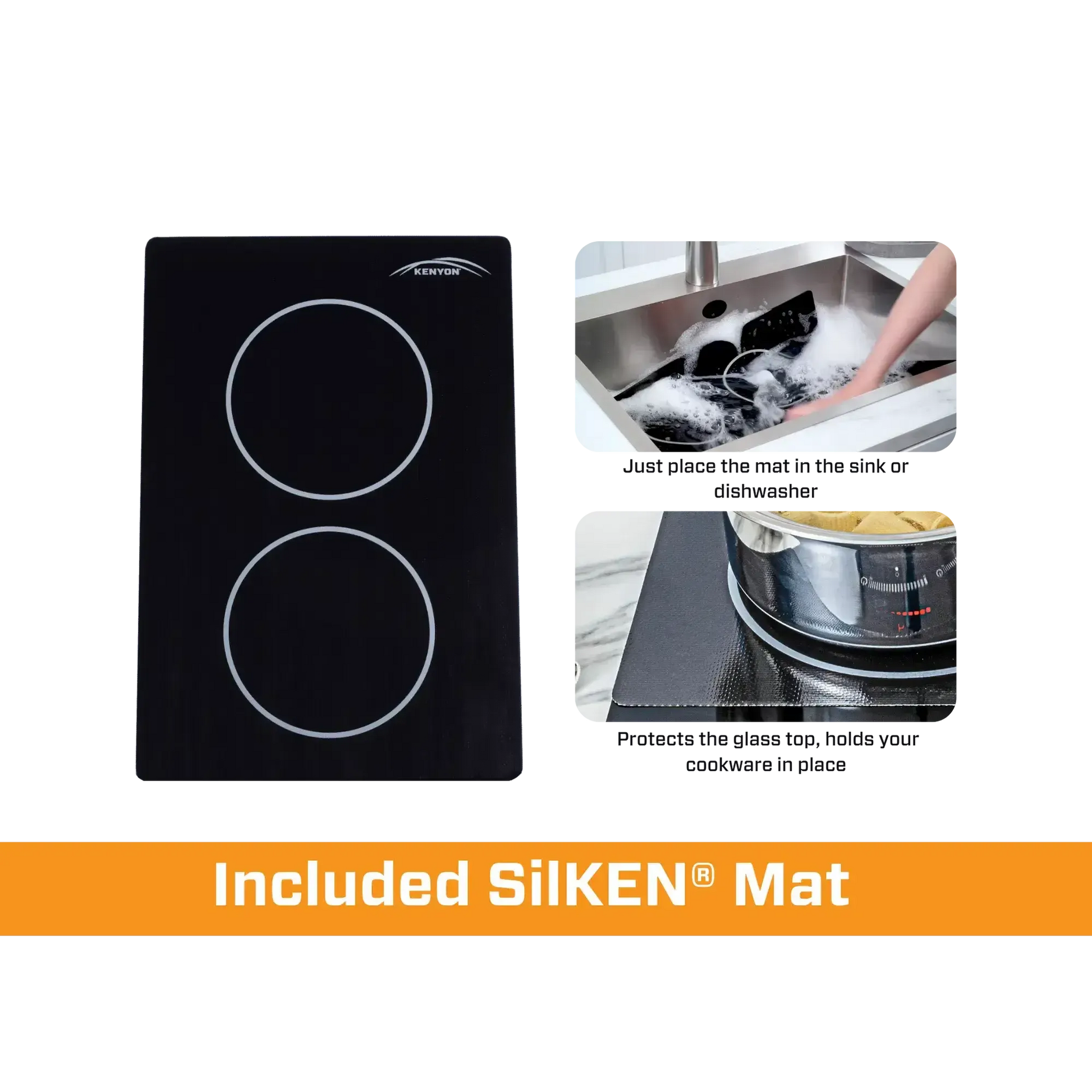 Kenyon Bridge Induction 21" 2-Burner Black 240V 3700W Portrait-Mount Electric Cooktop With SilKEN Mat